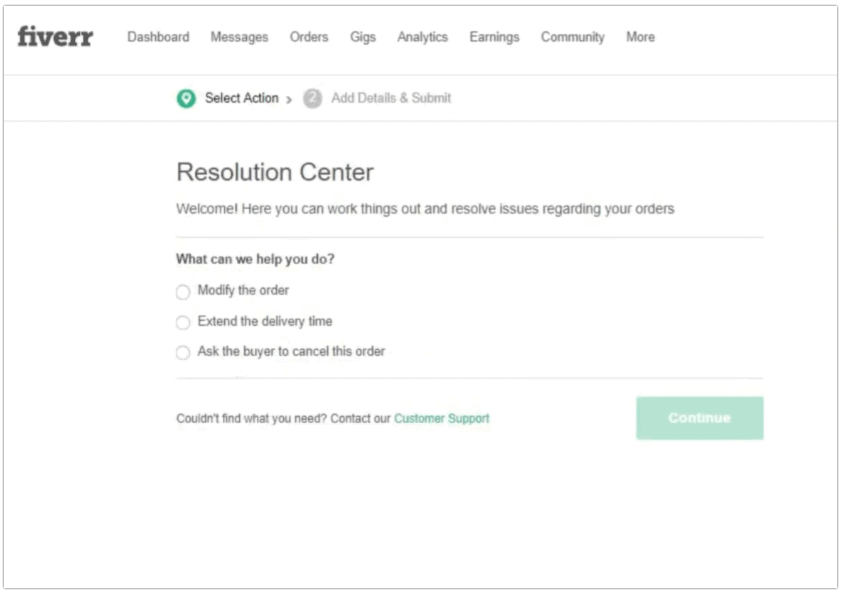 Fiverr Resolution Center Options