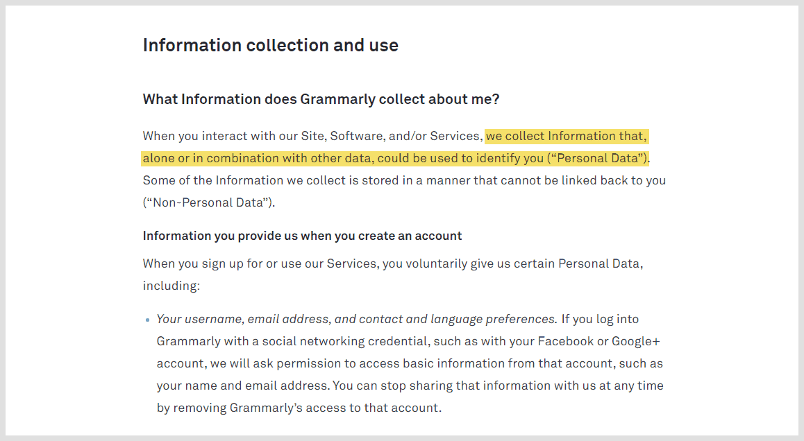 Grammarly Collect Personal Information