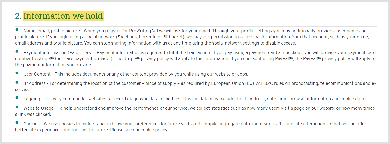 ProWritingAid Collect Personal Information