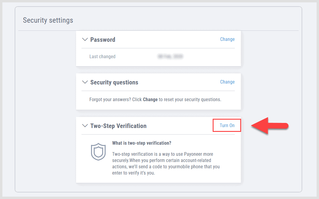 Payoneer Two-Step Verification Turn On