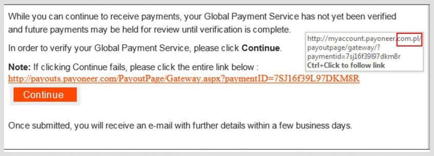 Payoneer phishing example