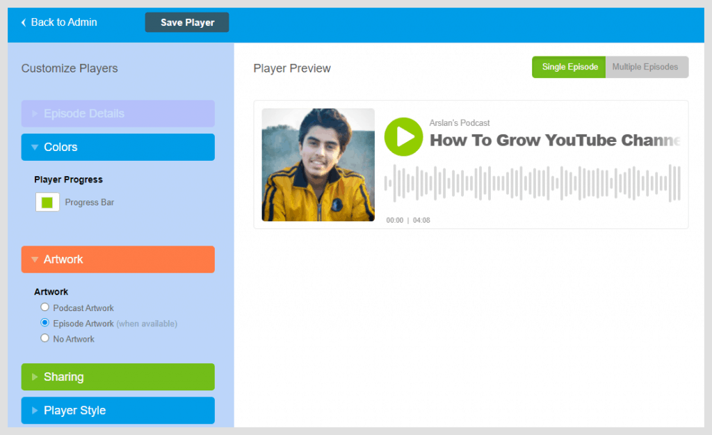 Buzzsprout Customize Player