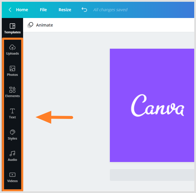 Canva left toolbar