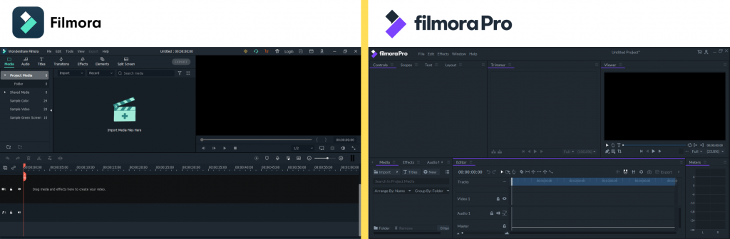 Filmora X and FilmoraPro Interface