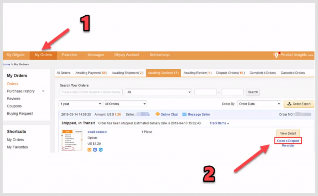 DHgate Open a Dispute