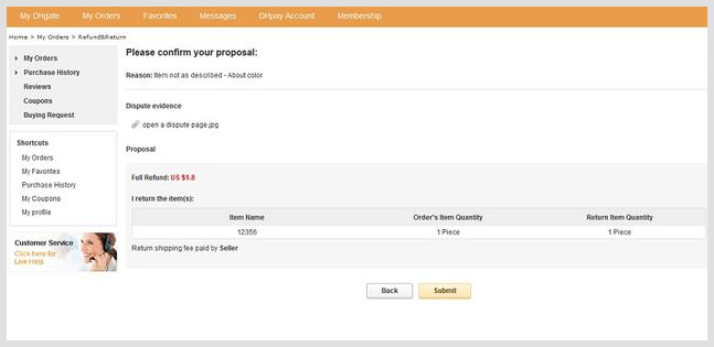 DHgate Submit Dispute