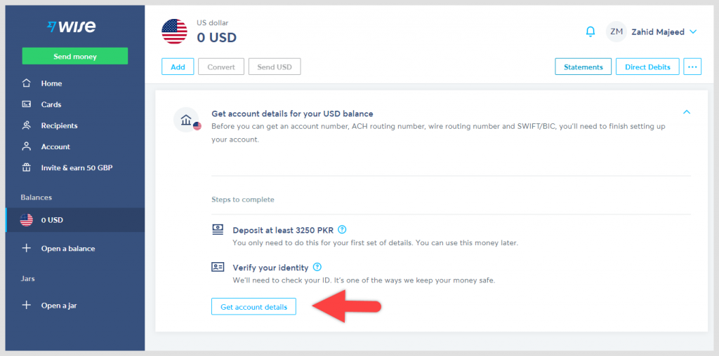 Wise get account details