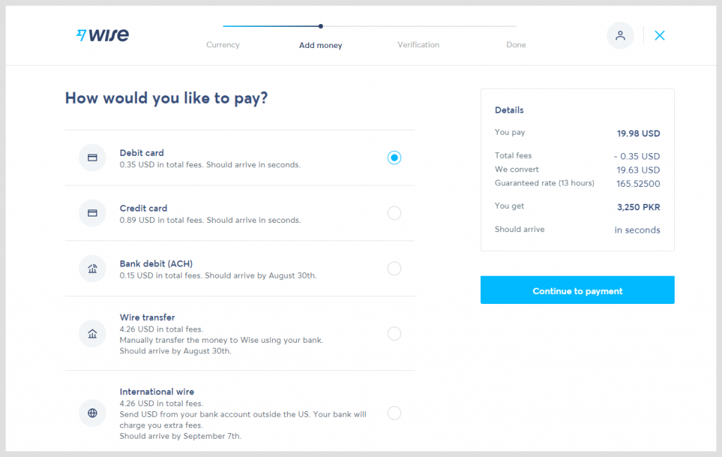 Wise payment methods to pay