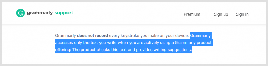 Grammarly Accesses Text