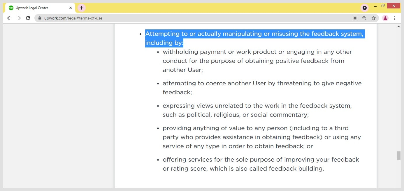 Upwork Feedback Terms