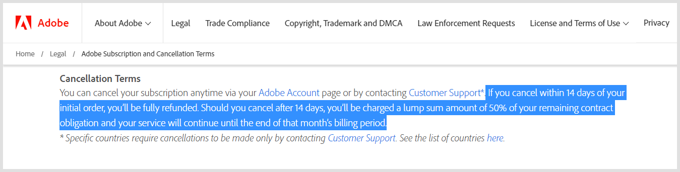 Adobe Annual Paid Monthly Cancellation Terms