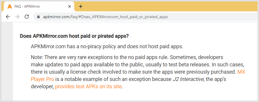 APKMIrror Does Not Host Pirated Apps