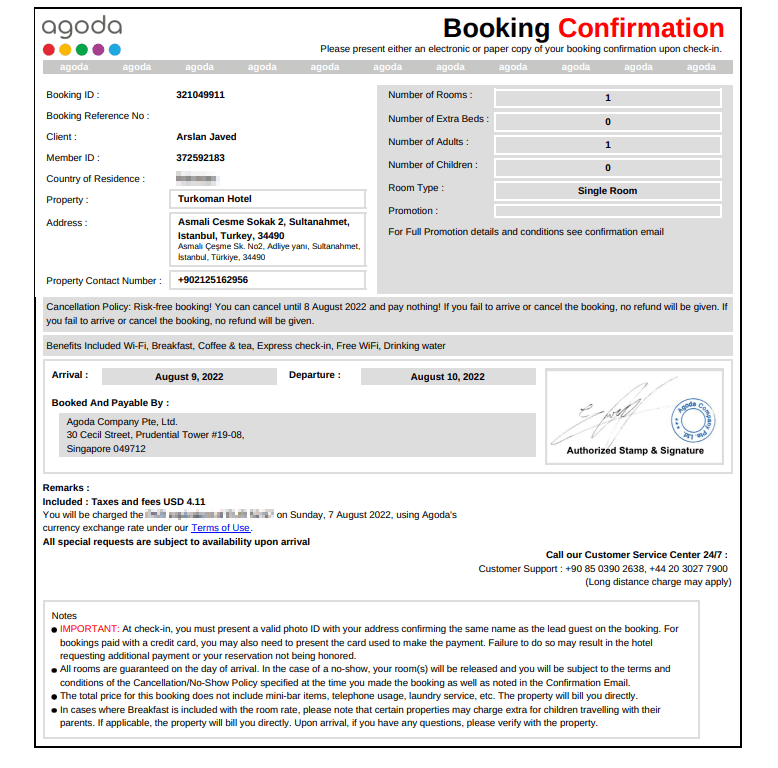 Agoda Booking Confirmation