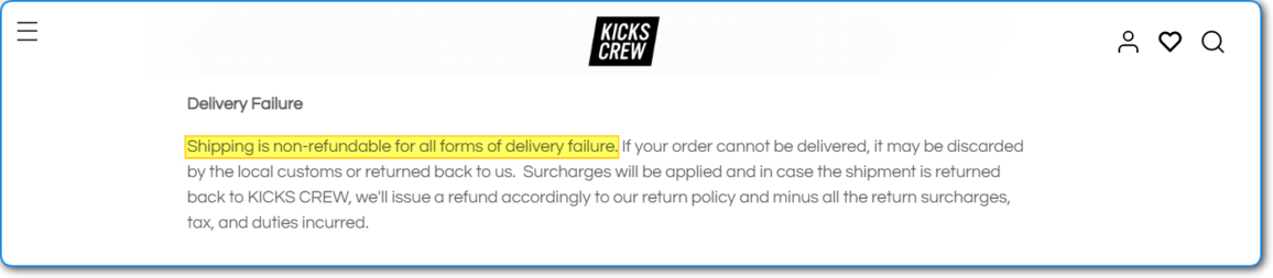 KicksCrew Delivery Failure