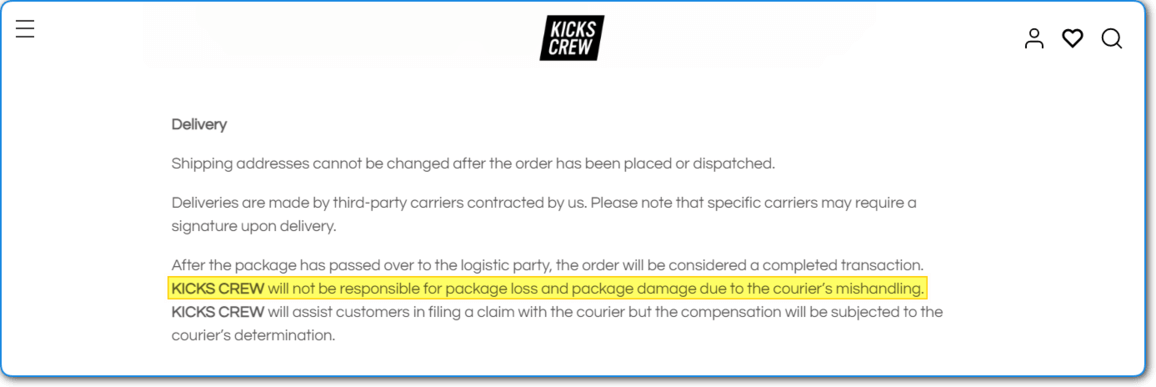 KicksCrew Package Loss