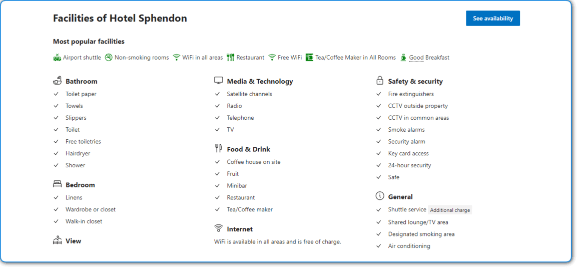 Booking.com Hotel Facilities