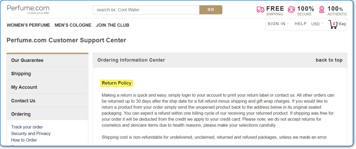 Perfume.com Return Policy