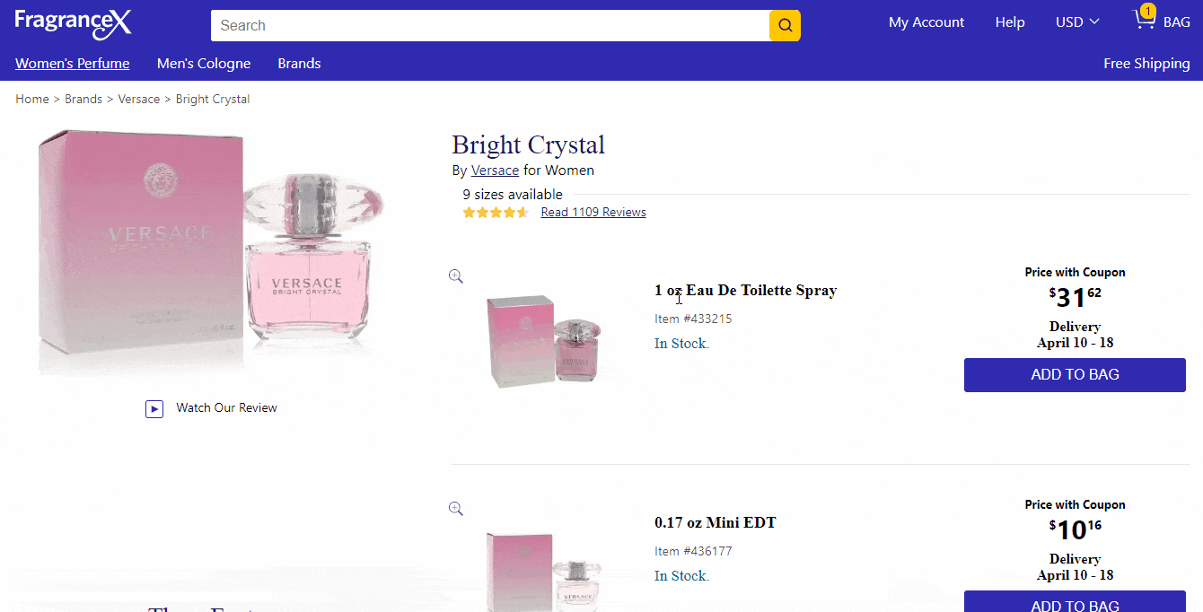 FragranceX Product Sizes