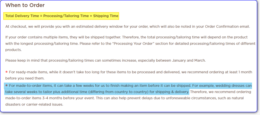 jjshouse estimated delivery time