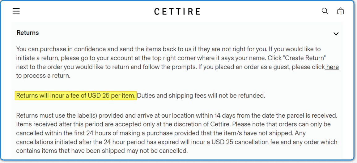 Cettire Returns