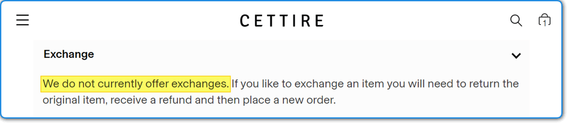 cettire exchange policy
