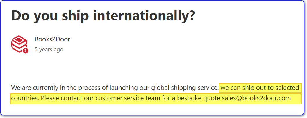 Books2door International shipping