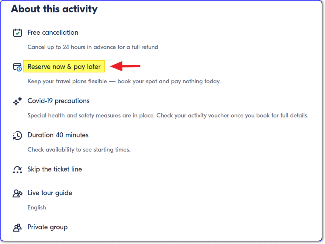 GetYourGuide reserve now pay later