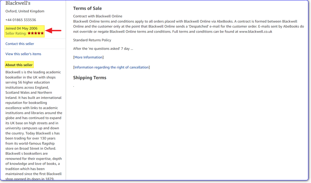 abebooks seller information