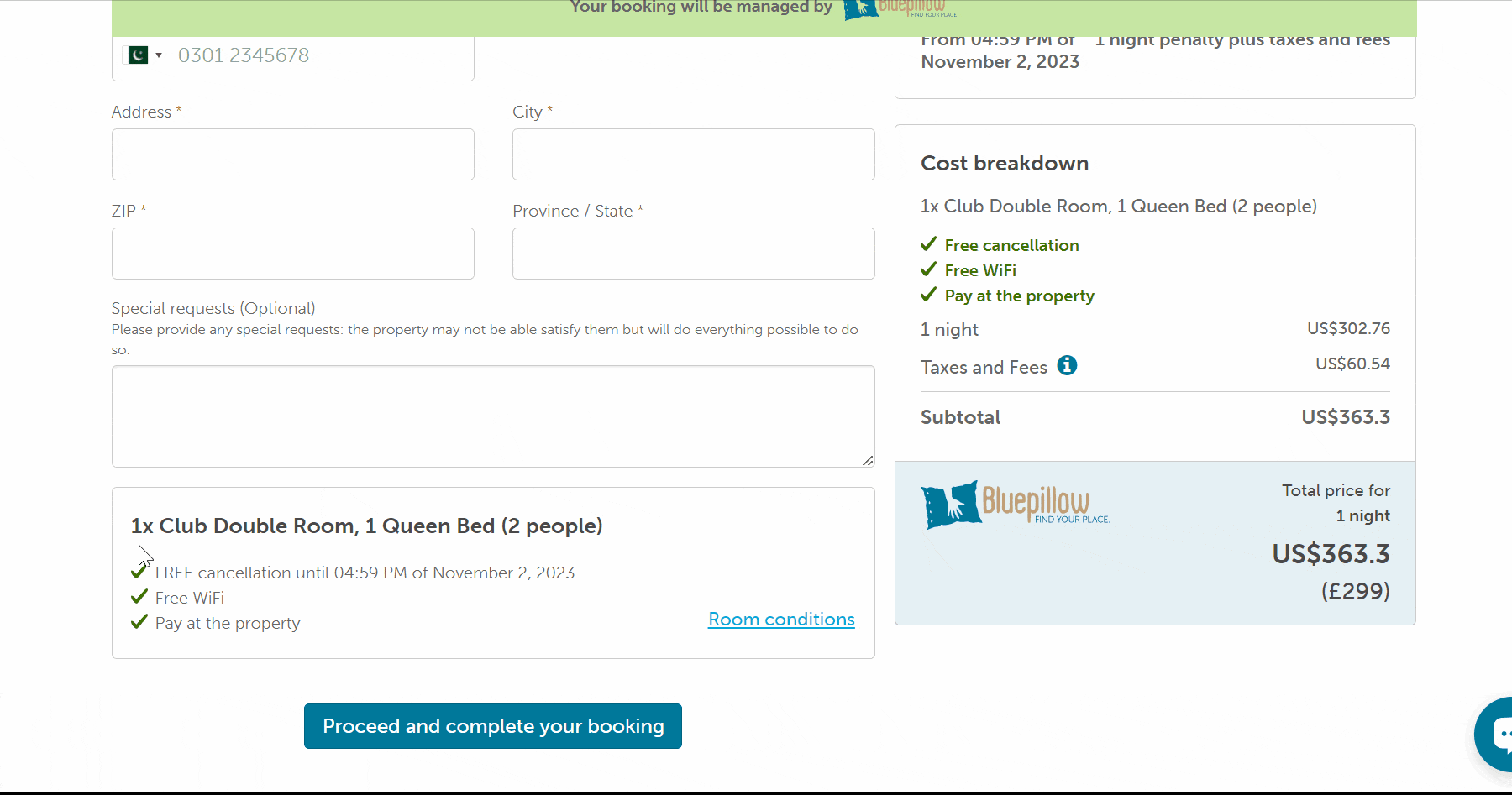 bluepillow room policy and conditions