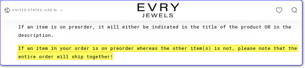 evry jewels pre-order policy