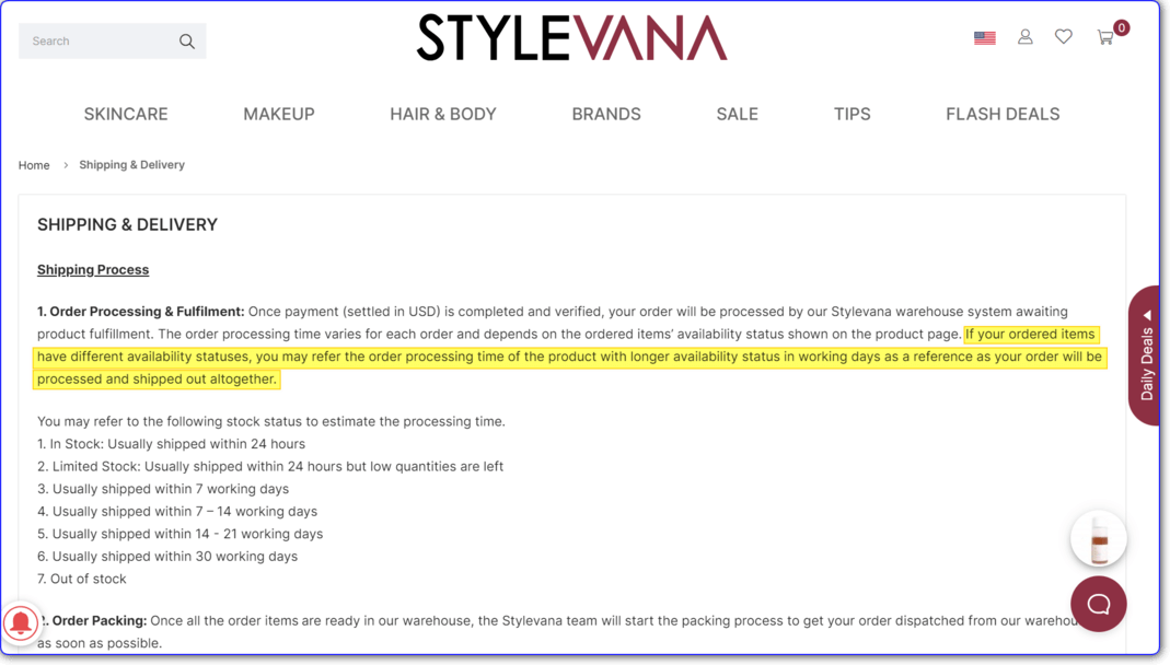 Stylevana availability status