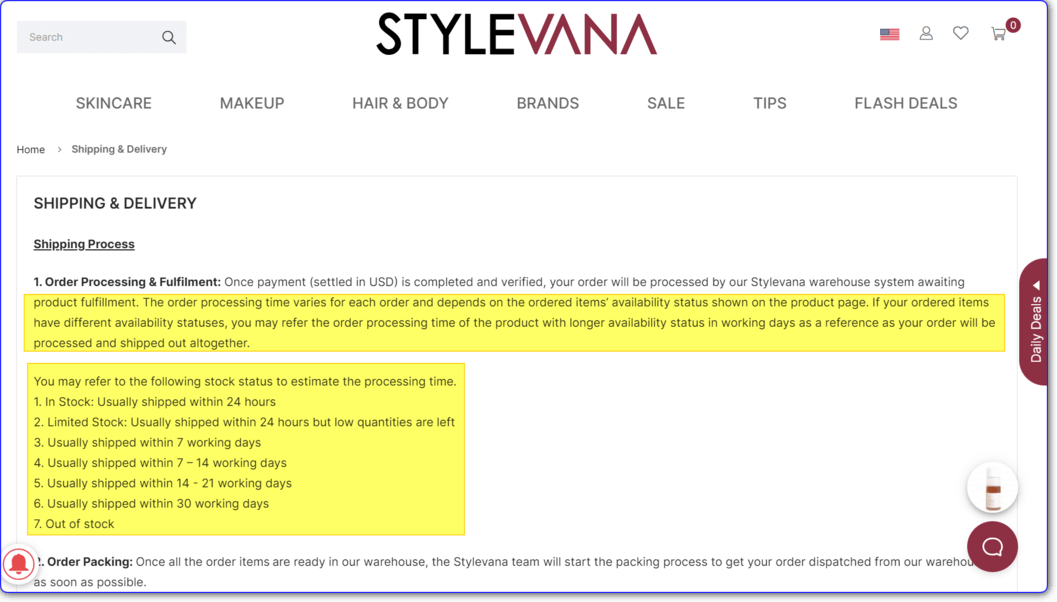 Stylevana product availability statue
