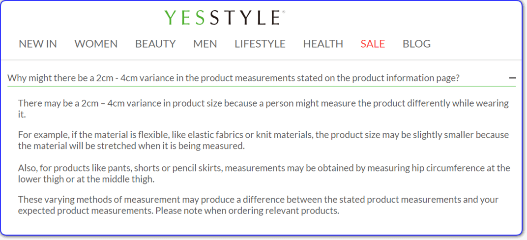 size variation issue in yesstyle