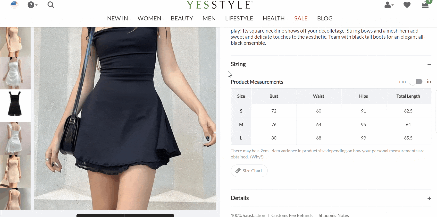 yesstyle size guide